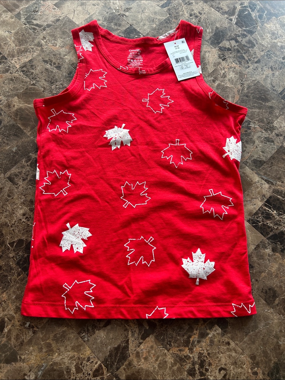 NWT 🆕 Canada Bright Red Tank Top with White Maple Leaf Print 7/8 years